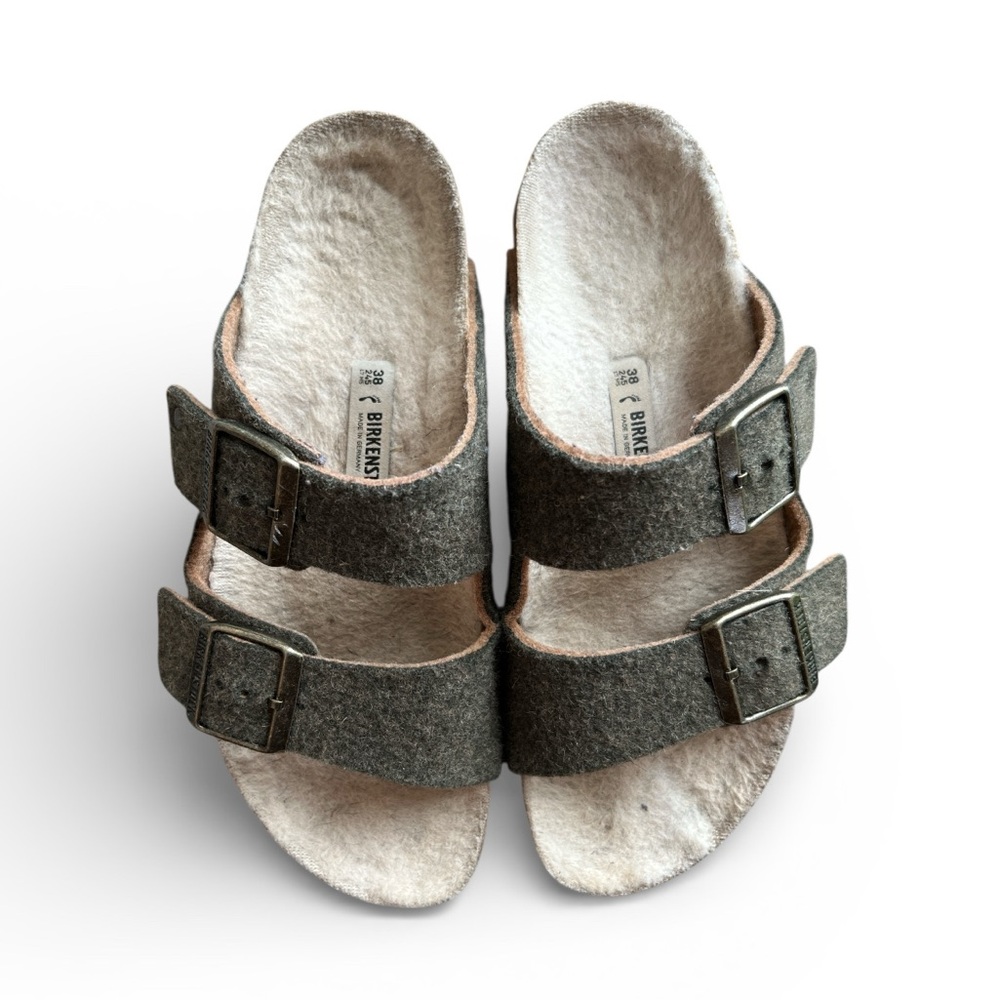 Birkenstock Arizona rivet khaki Wool Felt green sandals Sz 38